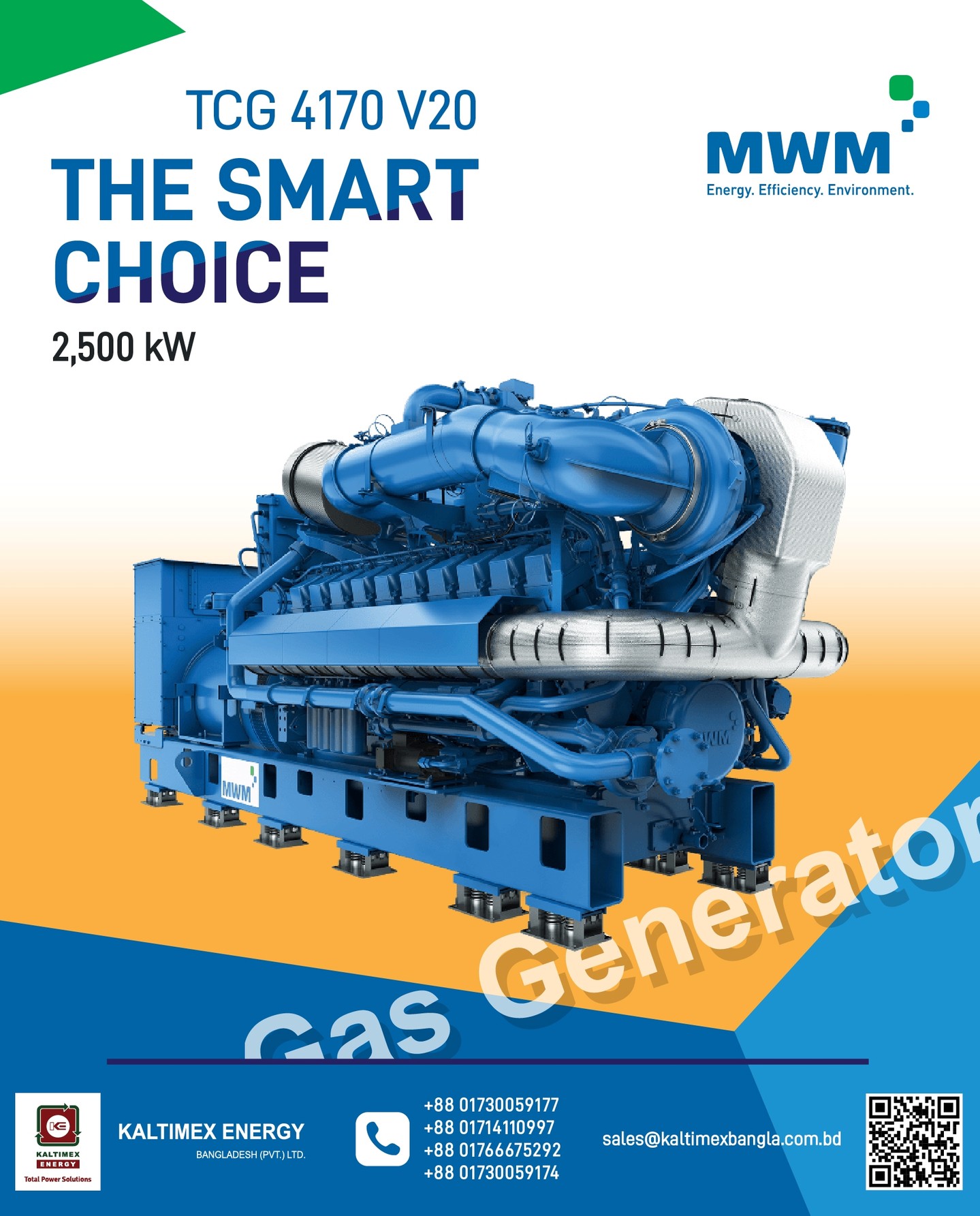 𝗠𝗪𝗠 𝗧𝗖𝗚 𝟮𝟬𝟯𝟮 𝗚𝗮𝘀 𝗘𝗻𝗴𝗶𝗻𝗲
Capacity: 3,000 – 4,500 kW

The MWM TCG 2032 series is a high-performance gas engine designed for large-scale energy production, delivering exceptional efficiency, reliability, and operational flexibility. Developed by MWM GmbH, it is engineered for demanding combined heat and power (CHP) applications and continuous operation environments.
Built for modern distributed energy systems, the TCG 2032 offers outstanding electrical efficiency, low lifecycle costs, and maximum output stability. With advanced control systems, extended maintenance intervals, and compatibility with a wide range of gaseous fuels, this engine ensures optimal performance, long-term profitability, and sustainable energy generation.

𝗛𝗶𝗴𝗵𝗹𝗶𝗴𝗵𝘁𝘀:
⚡ 3,000–4,500 kWel high-capacity range with up to ~45% electrical efficiency
💰 Optimized operating costs with reduced maintenance needs and long service intervals
🔄 Fuel-flexible: natural gas, biogas, landfill gas & other special gases
🧠 Advanced engine management system for precise control and performance optimization
🛠️ Heavy-duty design for continuous operation, high availability, and long service life

𝗔𝘂𝘁𝗵𝗼𝗿𝗶𝘇𝗲𝗱 𝗗𝗶𝘀𝘁𝗿𝗶𝗯𝘂𝘁𝗼𝗿 - Kaltimex Energy Bangladesh (Pvt.) Ltd.

𝗛𝗼𝘁𝗹𝗶𝗻𝗲:
+88 01730059177, +88 01714110997, +88 01766675292, +88 01730059174
𝗘𝗺𝗮𝗶𝗹: sales@kaltimexbangla.com.bd
𝘄𝘄𝘄.𝗸𝗮𝗹𝘁𝗶𝗺𝗲𝘅𝗯𝗮𝗻𝗴𝗹𝗮.𝗰𝗼𝗺.𝗯𝗱

#kebd #kaltimexenergy #kaltimex #MWM #gasgenerator #sustainableenergy #powersolutions #tcg2032