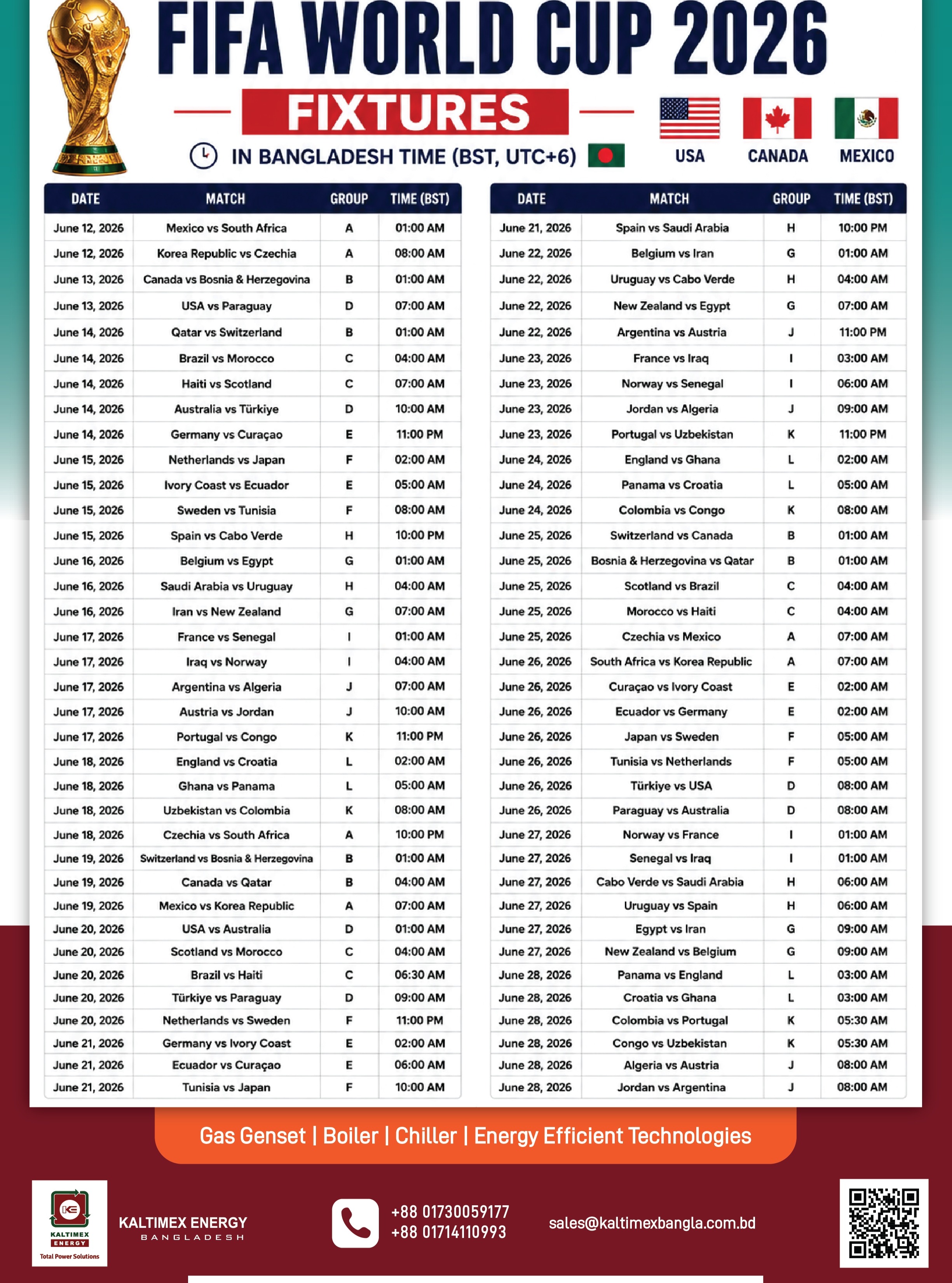 ⚽ FIFA World Cup 2026
⚽ Fixtures in Bangladesh Time

#FIFAWorldCup #kebd #kaltimex #kaltimexenergy