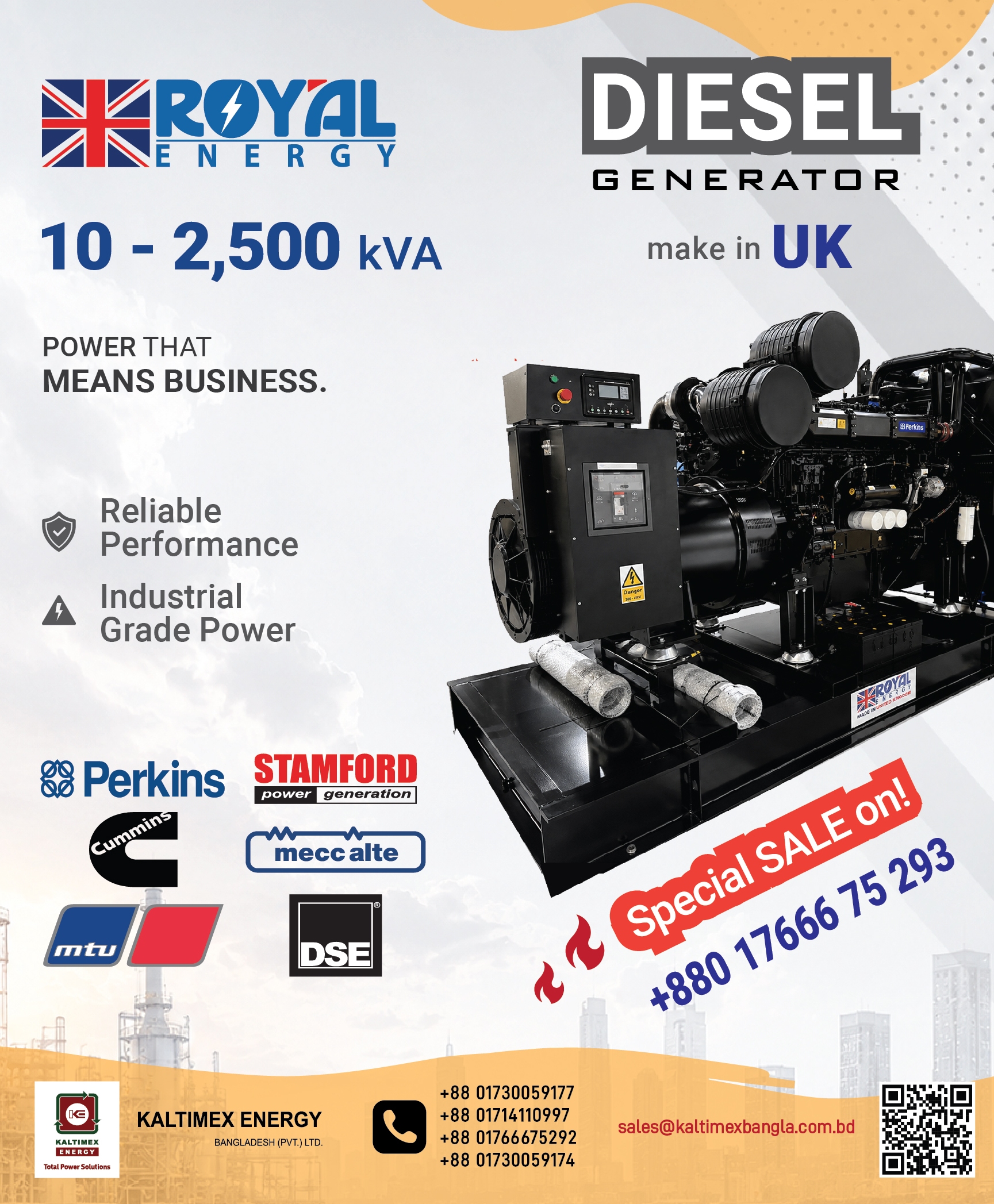 🚨 BIG POWER. BIG DEAL.

𝗥𝗢𝗬𝗔𝗟 𝗘𝗡𝗘𝗥𝗚𝗬 DIESEL GENERATORS (United Kingdom)

⚡ UP TO 2,500 kVA
💪 POWER THAT MEANS BUSINESS.

✔️ Reliable Performance

🏭 Industrial-Grade Power
🔥 SPECIAL SALE IS ON!

💥 GET YOUR POWERHOUSE TODAY.

📦 LIMITED STOCK
⏳ LIMITED-TIME OFFER

📞𝗖𝗔𝗟𝗟 𝗡𝗢𝗪!
+88 01766675262

📧 sales@kaltimexbangla.com.bd
📧 kam4@kaltimexbangla.com.bd

🌐 www.kaltimexbangla.com.bd

#kebd #kaltimex #kaltimexenergy #dieselgenerator #royalenergy